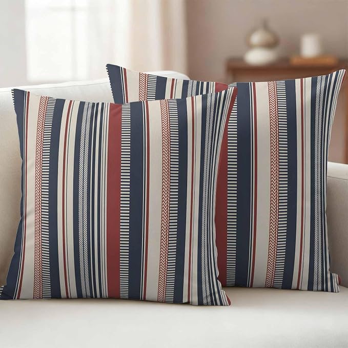 Red Blue Beige Outdoor Pillow Covers 26x26 Inch Throw Pillow Covers Set of 2 Waterproof Decorative Pillow Cases Boho Retro Colorful Abstract Striped Cushion Covers for Patio Furniture Garden Couch