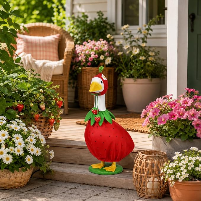 Strawberry Porch Goose Outfits Strawberry Goose Clothes for Outdoor Garden Yard Patio Lawn Goose Statue