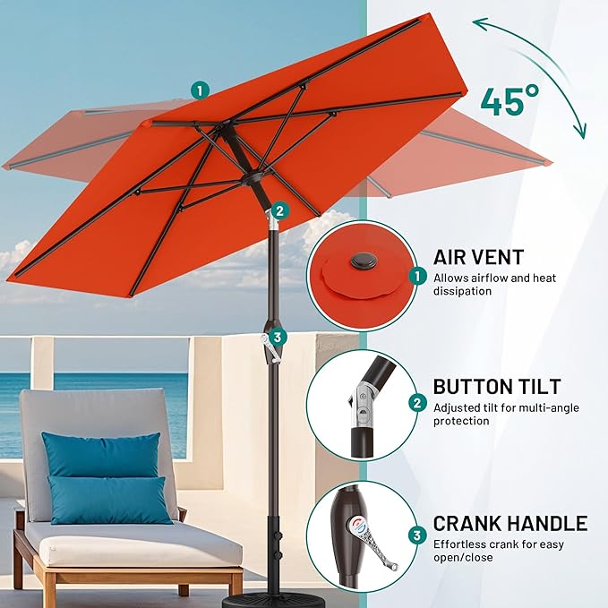 AreShark 7.5FT Patio Umbrella Table Market Umbrella w/Tilt and Crank, Heavy-Duty Outdoor Umbrellas for Pool, Deck, Garden and Backyard, Orange