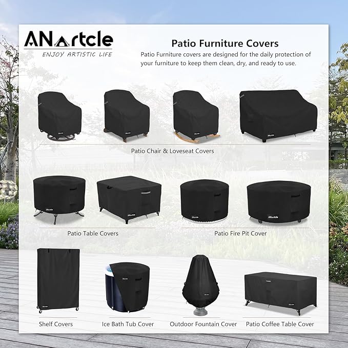 ANartcle Outdoor Swivel Lounge Chair Cover 2 Pack,600D Waterproof Heavy Duty Patio Chair Covers(35 W x 37 D x 38.5 H inches),Patio Swivel Chair Covers for Outdoor Furniture,Black.