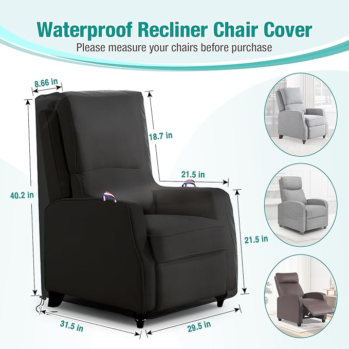 Outdoor Chair Covers Waterproof, 600D Waterproof Recliner Chair Covers, Patio Chair Covers for Outdoor Recliner Chair with 2 Handle & Zipper, Black