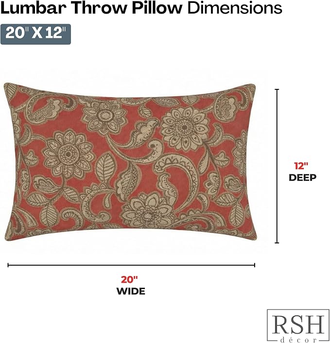 RSH DECOR: Designer Select Outdura Lumbar Throw Pillows Set of 4 | 20" x 12" | Water and Fade-Resistant Performance Fabric | Indoor Outdoor Accent Pillows | Made in USA (Veranda Crimson)
