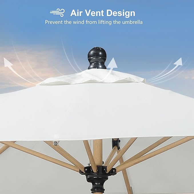 PURPLE LEAF 6.5' x 10' Outdoor Umbrella with Base Patio Umbrella Rectangular Outdoor Table Umbrella with Push Button Tilt & Crank and 8 Ribs Aluminum Market Umbrella for Backyard Deck, Cream