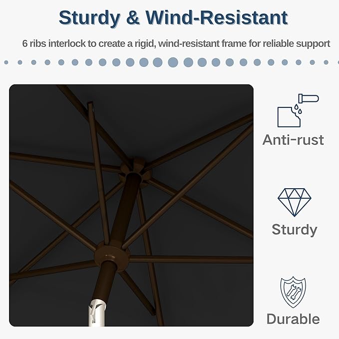 6.5'x10' Rectangular Patio Outdoor Umbrella,Large Coverage with Push-Button Tilt & UV Protection,Sturdy Ribs for Deck,Lawn,Pool,Backyard