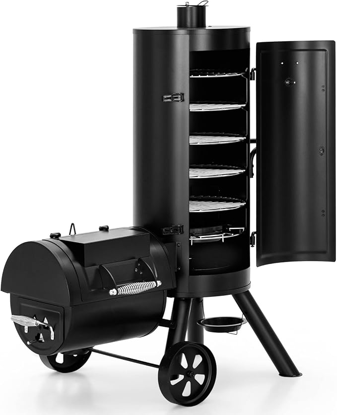 MFSTUDIO Vertical Offset Smoker Grill, Extra Large Barrel Charcoal Grill with Smoker Combo for BBQ Smoking, 961 SQ.IN.