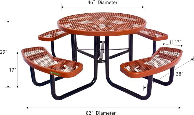 Heavy Duty 46 inch Expanded Metal Round Picnic Table (Brown)