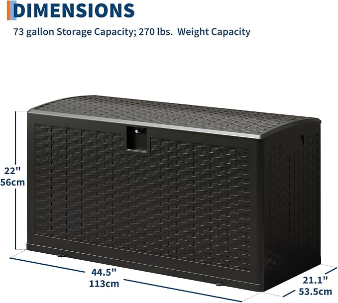 Jojoka Brown Resin Deck Box, Waterproof & Lockable Outdoor Storage Box, Patio Square Container for Package Delivery, Furniture Cushions, Garden Tools and Pool Accessories