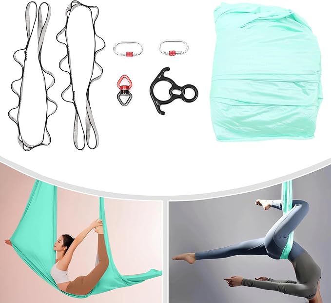 6.6 Yards Aerial Silk Swing Indoor, 19.68 * 8.53ft Aerial Yoga Wall Hammock for Adults, Aerial Silk Starter Kit Ceiling with 360° Swivel Connector & Fixing Discs, Inversion Exercises Holds 440lbs