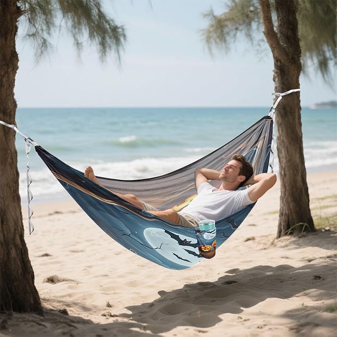 Hammocks for Outside Glowing Jack-o-Lantern Pumpkins Camping Hammock Portable Hammocks with Tree Straps and Carry Bag Camping Accessories for Hiking Beach Outdoor