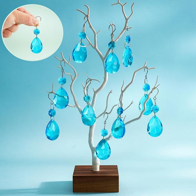 10 Pcs Lake Blue Crystal Bauhinia Suncatcher Prisms Chandelier Window Decor | Lake Blue Crystal Bauhinia Prisms Suncatcher Pendants 3 Inch Chandelier Hanging Sun Catcher for Window Garden Wedding Decor