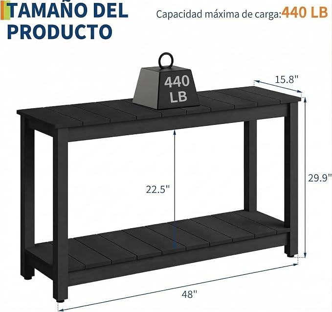 Garvee 48-Inch Outdoor Console Table - 2-Shelf Weatherproof Patio Buffet Table with Adjustable Feet, All-Weather Entryway & Bar Table for Patio, Porch, Backyard