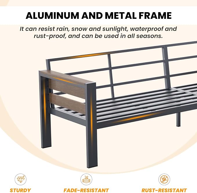 DoCred Aluminum Patio Furniture Set, 7-Piece Modular Patio Conversation Set with Widened Armrests and Thickened Cushions, Metal Outdoor Furniture Set for Porch, Balcony, Deck, Yard, Poolside