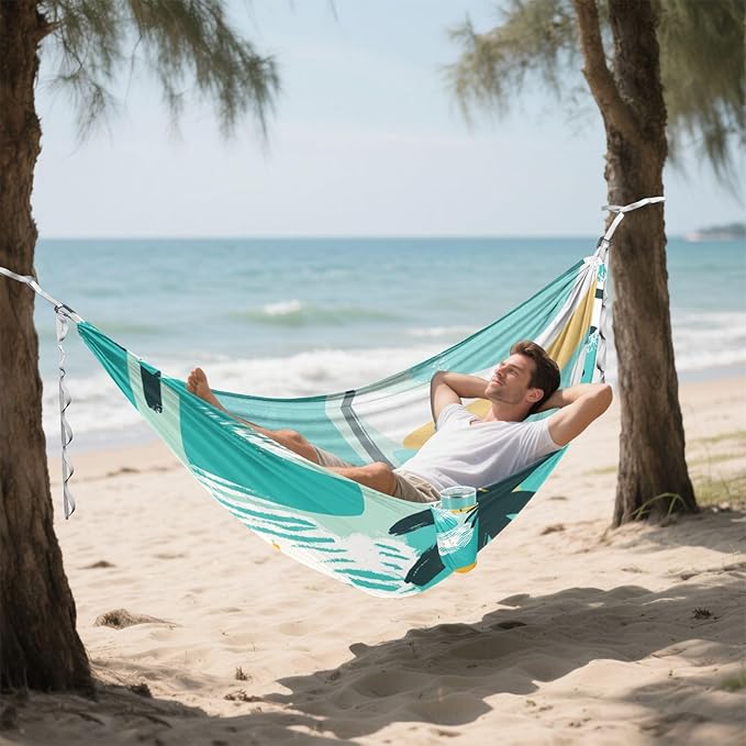 Palm Trees Green Summer Outdoor Hammocks with Tree Straps Fabric Hammock for Indoor Outdoor Patio