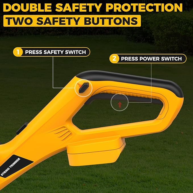 SHOHO 3 in 1 Cordless String Trimmer, Lawn Edger with 8 Spare Spools, 12" Battery-Powered Automatic Feed Trimmer (No Battery), Compatible with Dewalt 20V Battery, Foldable Trimmer for Garden, Lawn