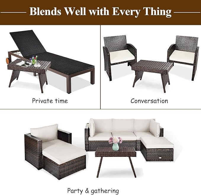 DREAMADE Rattan Side Table, Folding Small Patio Wicker Desk Outdoor Deck Furniture w/PE Rattan, Robust Metal Structure, Outdoor Coffee Table for Patio, Deck, Yard, Poolside, Garden, Balcony (Brown)