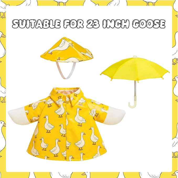 Yellow Goose Printed Raincoat Goose Outfits Porch Printed Waterproof Clothes with Umbrella Hat Fits 23" Geese Statue for Spring Garden Lawn Patio Yard Outdoor Decor (Special Printed)