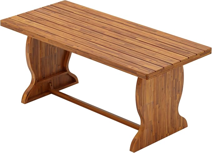 Christopher Knight Home 7-Piece Outdoor Dining Set, 70" Acacia Wood Patio Table with 6 Slatted Dining Chairs, Teak Finish Large Outdoor Table and Chairs Set for Garden Backyard Deck Porch