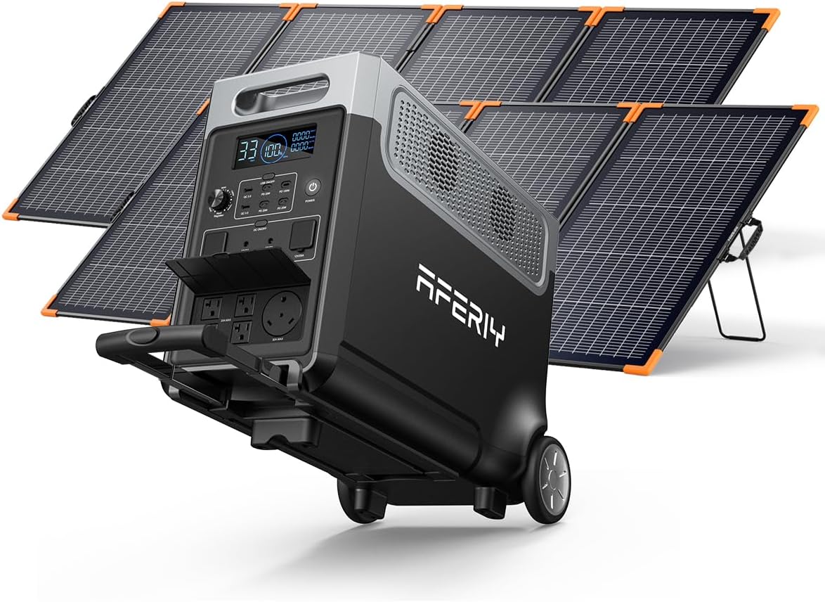 AFERIY Solar Generator 3840Wh Portable Power Station with 2X400W Bifacial Solar Panel,AC Output with 120V,3600W LEP Battery,Solar Generator for Home Use,Outdoor Camping,Power Outage,Camping,RV
