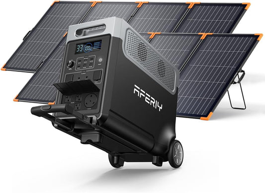 AFERIY Solar Generator 3840Wh Portable Power Station with 2X400W Bifacial Solar Panel,AC Output with 120V,3600W LEP Battery,Solar Generator for Home Use,Outdoor Camping,Power Outage,Camping,RV