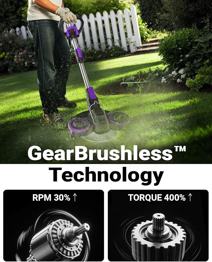 Cordless Weed Wacker, GearBrushless Motor, 20V 5.2Ah Battery Powered, 3 in 1 Edger/Mower/Trimmer with Metal Blade (5.2A Battery Pack)