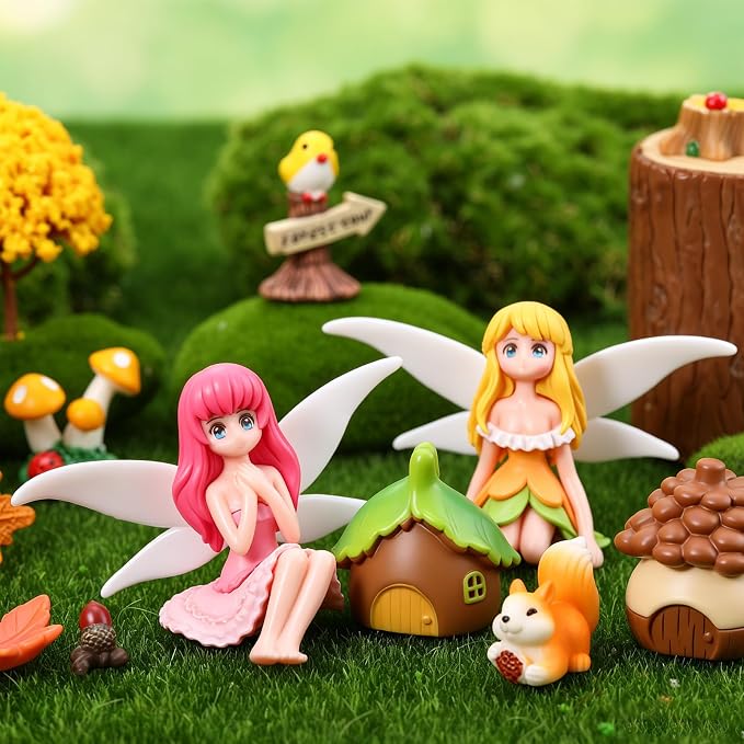 Fairy Garden Accessories 30Pcs Mini Fall Resin Figurines | Miniature Garden, Tiny Autumn Landscape Decor, Rich Variety, Gnomes Animal Plant Furniture, DIY Terrarium Potted Dollhouse