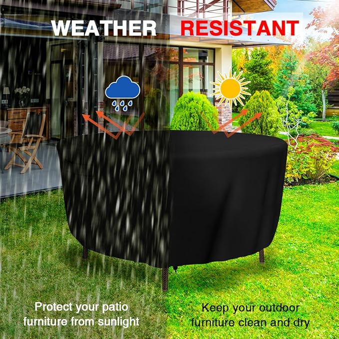 Tuyeho Round Patio Furniture Cover, Durable Oxford Fabric for Outdoor Round Table, Waterproof, UV & Rip Resistant Patio Table and Chairs Set Cover, 62"DIA x 28"H Black