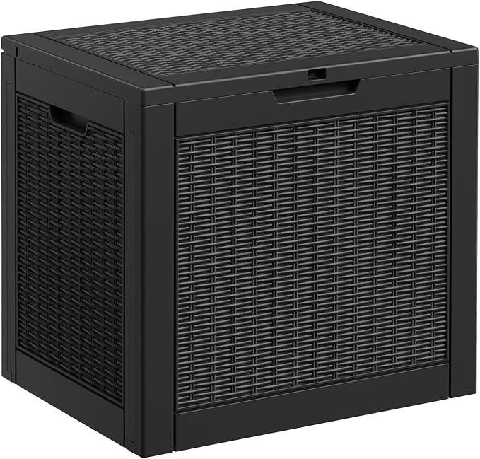 EasyUp 34 Gallon Deck Storage Boxes Outdoor Waterproof, Resin Small Lockable Storage Box, Outdoor Deck Box for Patio Cushion Funiture, Pool Accessories, Garden Tools (Black, 34 Gallon)