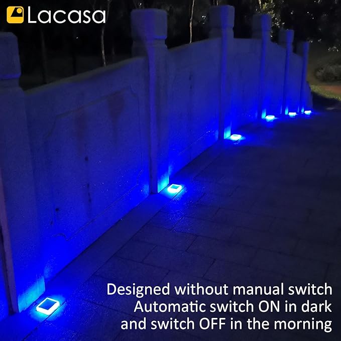 Lacasa 4-Pack Solar Dock Lights - Marine Blue Square LED Garden Deck Step Lights - Solar Powered, Dusk to Dawn for Yard Patio Pathway