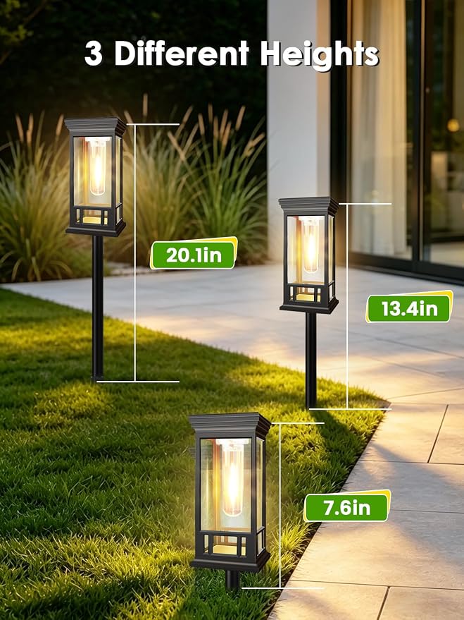 LORRYTE Solar Pathway Lights Outdoor Waterproof, 8 Pack Path Lights | High-performance Solar Panel, Lasts 15hrs, Auto On/Off, Warm White, Solar Powered Garden Light for Walkway Landscape Decor