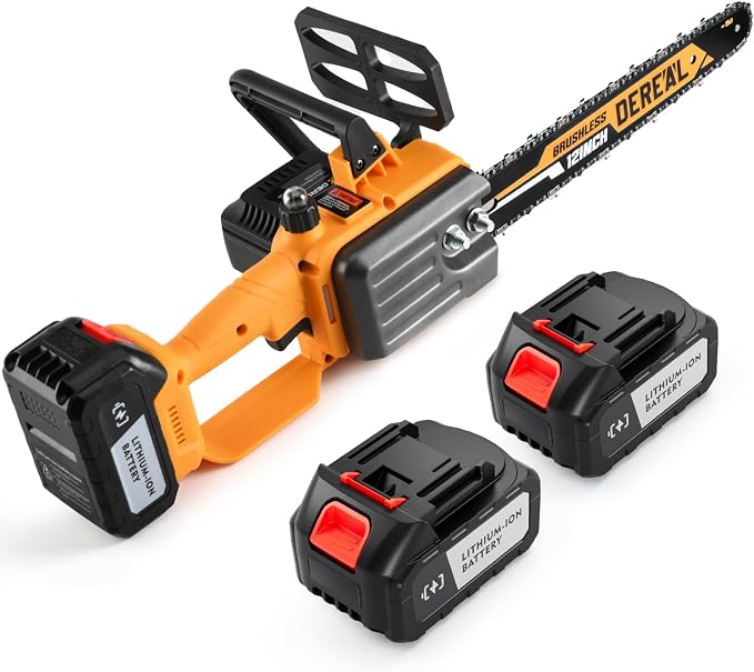 Electric Brushless Chainsaw Cordless, 12" Electric Chain Saw, 20V Battery Power Chain Saw for Tree Trimming and Branch Wood Cutting with 2 * 4.0Ah Battery and Charger