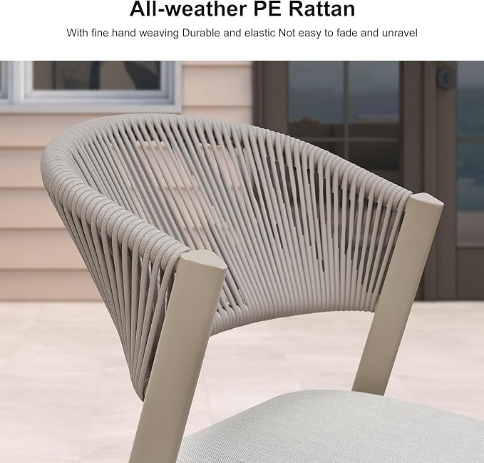 PURPLE LEAF 7-Piece Patio Dining Set Outdoor Furniture Rectangular Table and Chairs Set with Aluminum Frame and Wicker Rattan for Garden Deck Backyard Kitchen Champagne Outdoor Set