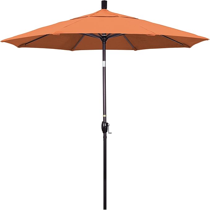 California Umbrella 7.5' Round Aluminum Market Umbrella, Crank Lift, Push Button Tilt, Bronze Pole, Sunbrella Tuscan