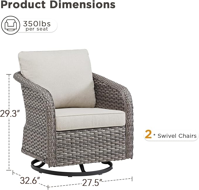 Belord Swivel Outdoor Rocker Patio Chairs - Outdoor Swivel Rocking Chairs Set of 2, Wicker Chair Outdoor Patio Furniture Sets with Removable Cover Thick Cushions for Porch Balcony Deck Grey/Beige