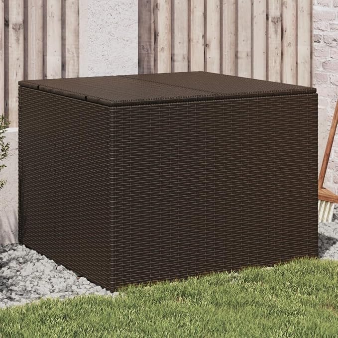 Garden Storage Box 291L, Outdoor Deck Box with Water-Resistant Bag, Durable Poly Rattan Patio Organizer for Cushions, Blankets, and Pillows, Brown