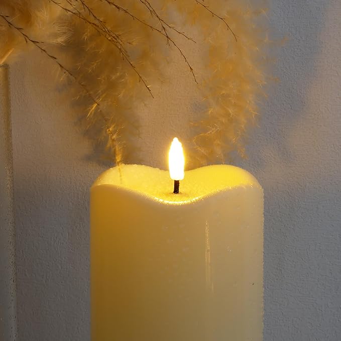 4" x14" Outdoor Candles with Timer Waterproof Large Flickering Flameless Candles with Remote Plastic Tall Pillar Candles for Indoor Outdoor Use, Ivory 1Pack