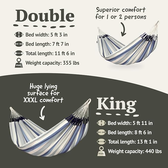 LA SIESTA® Brisa Kingsize Outdoor Hammock — Colombian-Made Polypropylene, UV & Weather Resistant, for Backyard & Patio - Sea Salt