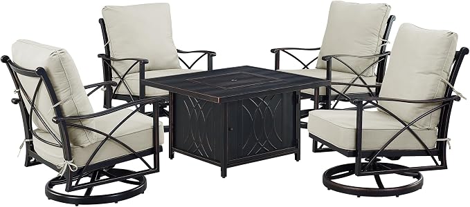 Oakland Living Black Aluminum Patio Fire Table Set with Four Club Chairs