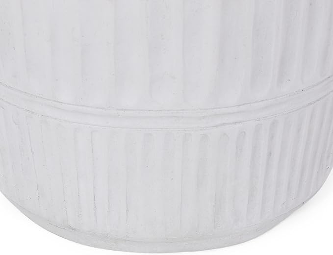 Outdoor Side Table 15" Cylindrical Shape Lightweight Concrete-Look Outdoor Indoor Accent Table Decorative Garden Stools, for Patio Porch Living Room, White