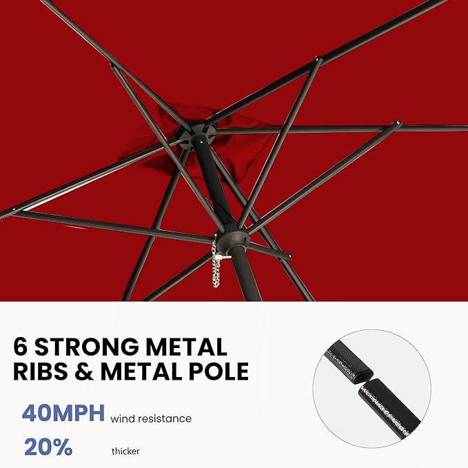 6.5x10FT Rectangular Patio Umbrella with Push Button Tilt & Crank Lift for Garden,UV Protection Outdoor Umbrella for Deck,Pool and Yard,Red