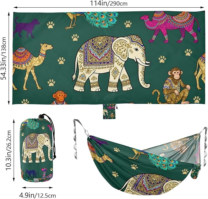 Retro Animal Outdoor Hammock with Tree Straps Cloth for Outside Beach Patio Garden