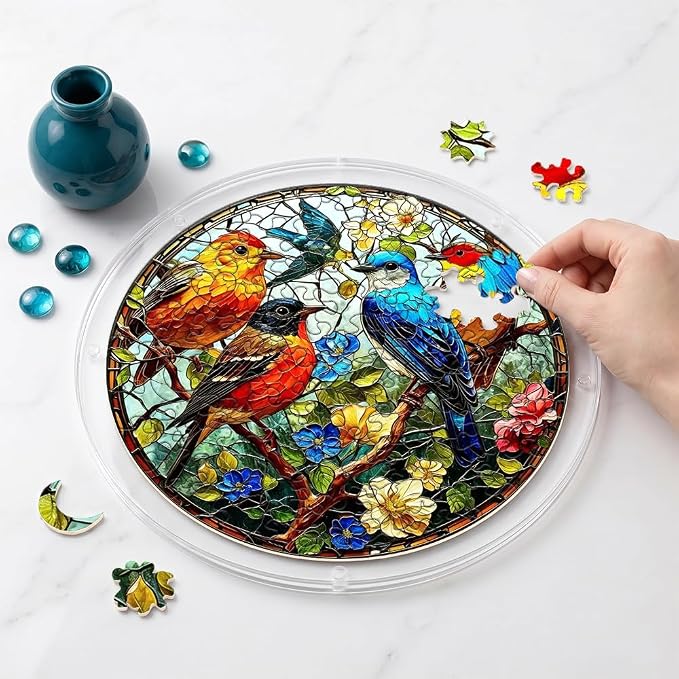 Acrylic Puzzle Suncatcher, Birds & Flower Sun Catcher Jigsaw Puzzle Window Hanging, Acrylic Puzzles Kit Home Garden Decor, Mothers Day Birthday Gifts for Mom, Wife, Sisters, 7.87 inch