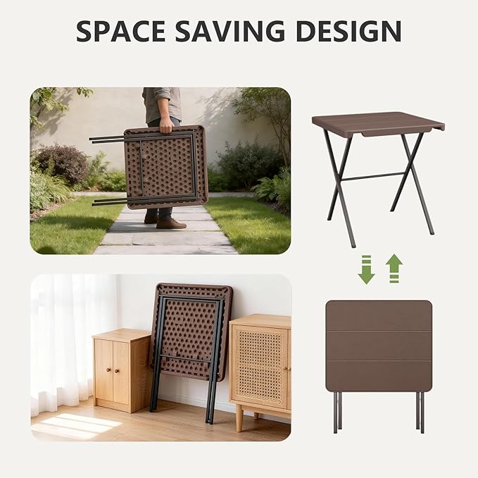 Folding Table, 27 Inch Square Folding Table, No Assembly Portable Camping Picnic Table, Heavy Duty Steel Frame Outdoor Coffee Table, Patio Card Table for Small Spaces, RV, Parties, 400 LBS Capacity