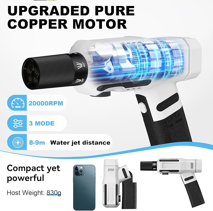 Foldable Cordless Washer, Handheld Washer for Car Home Outdoor Patio Garden,Battery Operated Washer with 5-in-1 Swivel Nozzle & 16.5FT Hose.
