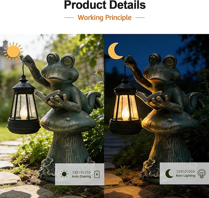 Solar Garden Outdoor Statues Lantern Figurines Light Decorations for Outdoor Patio Balcony Yard Lawn, Ideal Gifts for Mom Friends (Bronze -Frog)