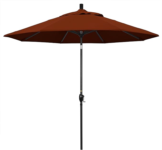 California Umbrella 9' Round Aluminum Market Umbrella, Crank Lift, Push Button Tilt, Black Pole, Pacifica