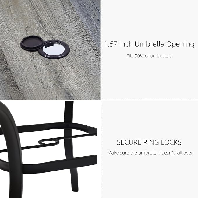 37" Outdoor Patio Table,Square Patio Dining Table with Laminated Top & 1.6" Umbrella Hole,Black Frame