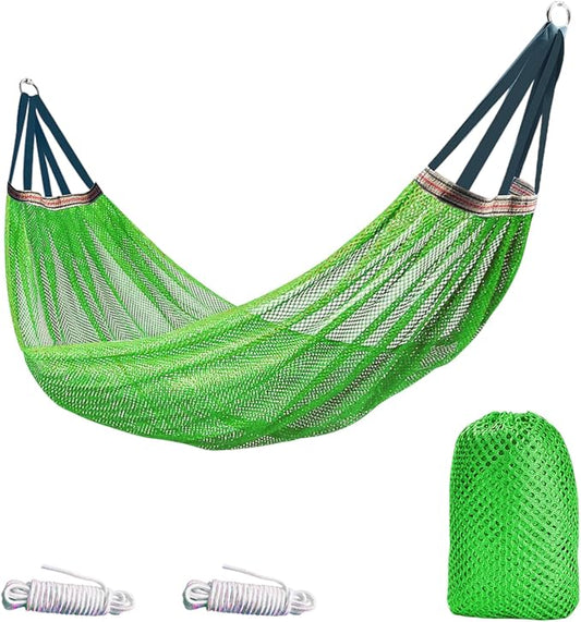 Outdoor Hammock, Super Soft and Breathable Nylon Mesh Hammock - Maximum Load of 650 LB (Green-us)