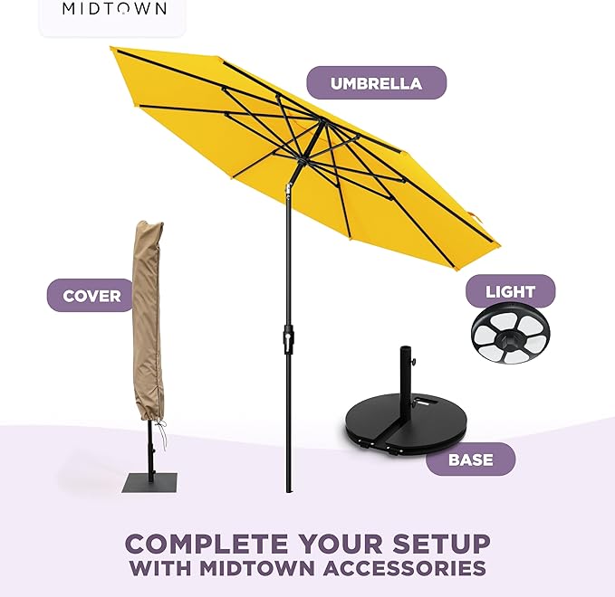 Midtown Umbrellas – The Swilt 9 Ft Patio Umbrella with 360° Swivel & Tilt Mechanism, Sunbrella Fabric & 8 Fiberglass Ribs – Outdoor Umbrella for Deck, Pool & Cafes – Yellow Canopy, Black Pole