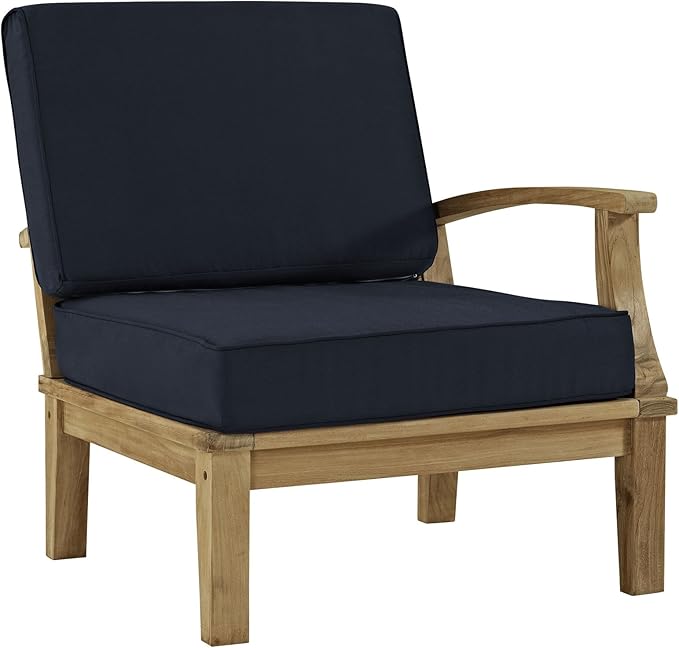 Modway Marina Premium Grade A Teak Wood 8-Piece Outdoor Patio Furniture Set in Natural Navy