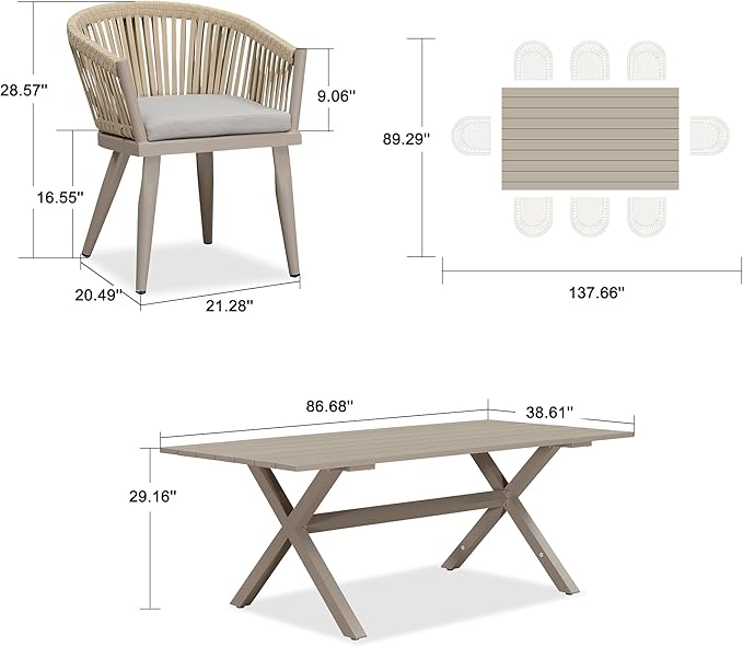 PURPLE LEAF 9 Pieces Outdoor Dining Set with Patio Aluminium Dining Table and Wicker Rattan Chairs Modern Furniture Cushions Sets for Backyard Indoor Decor Kitchen Champagne